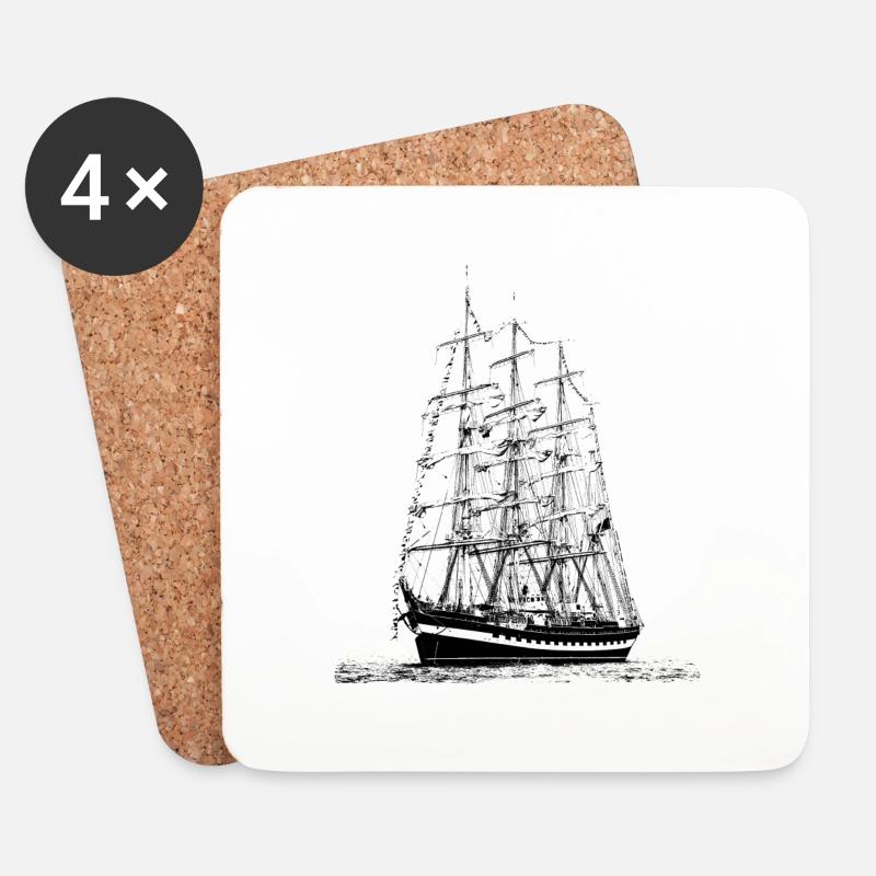 Historisches Segelschiff - Untersetzer (4er-Set) - Weiß