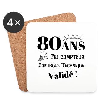 80 ans au compteur, cadeau anniversaire homme - Dessous de verre (lot de 4) - blanc - Devant