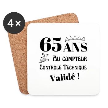 65 ans au compteur, cadeau anniversaire homme - Dessous de verre (lot de 4) - blanc - Devant