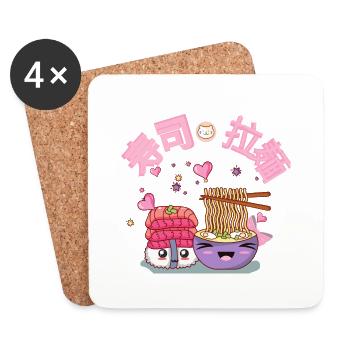 Ramen avec des sushis - si délicieux et si mignon ! - Dessous de verre (lot de 4) - blanc - Devant