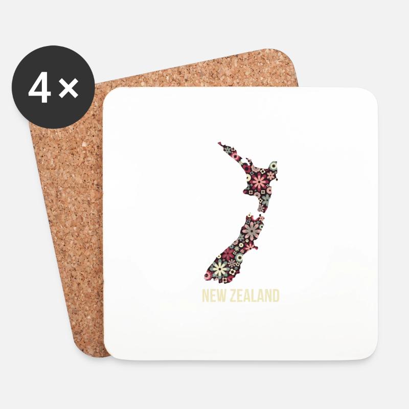 Neuseeland Karte Blumenmuster Souvenir Geschenk - Untersetzer (4er-Set) - Weiß