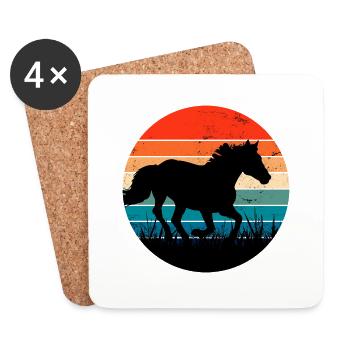 Chevaux, cheval rétro rétro coucher du soleil - Dessous de verre (lot de 4) - blanc - Devant