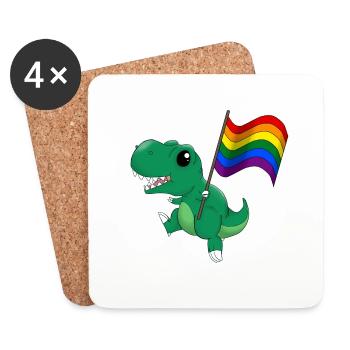 Arc-en-ciel dinosaure T-Rex Pride - Dessous de verre (lot de 4) - blanc - Devant