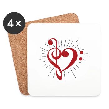 Violinschlüssel Bassschlüssel Herz Musiker Gift - Untersetzer (4er-Set) - Weiß - Vorne