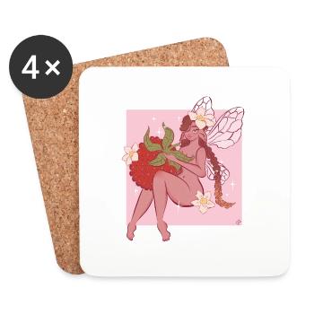 Raspberry with flowers is carried by fairy elf - Coasters (set of 4) - white - Front