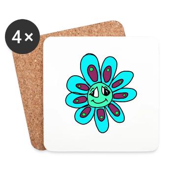 Blume Türkis - Untersetzer (4er-Set) - Weiß - Vorne
