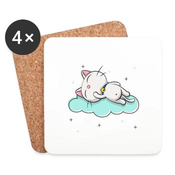 Schlafende weiße Katze - Untersetzer (4er-Set) - Weiß - Vorne