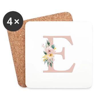 Personalisierbar Monogramm Pastell Floral E - Untersetzer (4er-Set) - Weiß - Vorne