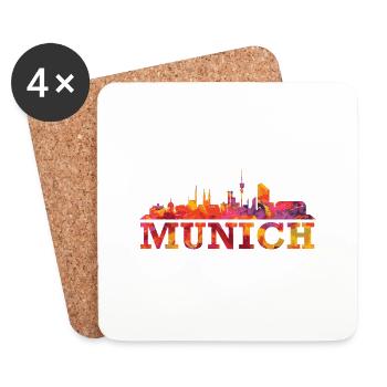 Münchner Skyline Impression Souvenir-Geschenkidee - Untersetzer (4er-Set) - Weiß - Vorne