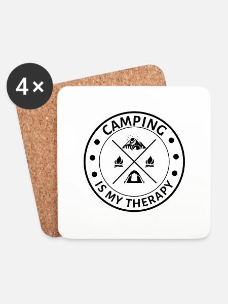 Camping ist meine Therapie Lustiger Camper-Spruch - Untersetzer (4er-Set) - Weiß