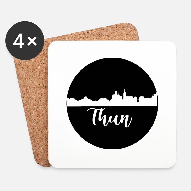 thun,skyline,graffiti, scherenschnitt,schwarz - Untersetzer (4er-Set) - Weiß