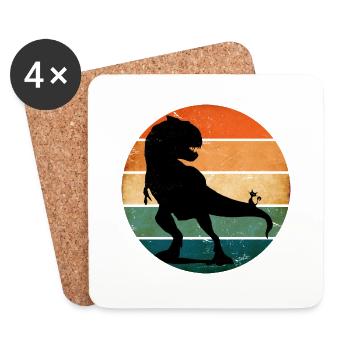Funny Cat T-Rex Dinosaur Vintage Retro Sunset - Coasters (set of 4) - white - Front