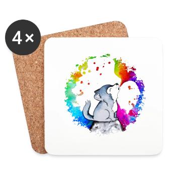 Little wolf howling at the moon - Coasters (set of 4) - white - Front