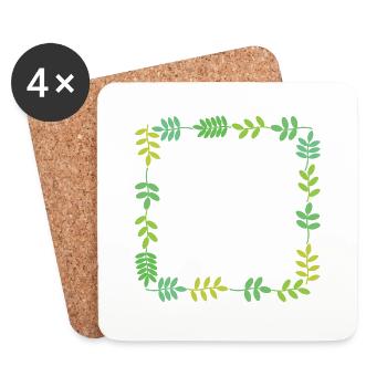 Cadre avec feuilles - Dessous de verre (lot de 4) - blanc - Devant