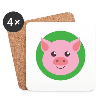 Tête de porc - Dessous de verre (lot de 4) - blanc - Devant