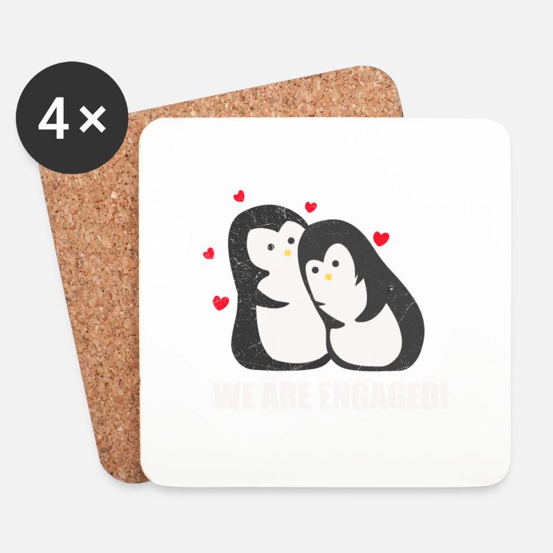 We are engaged Pinguin Verlobung Partnerlook - Untersetzer (4er-Set) - Weiß