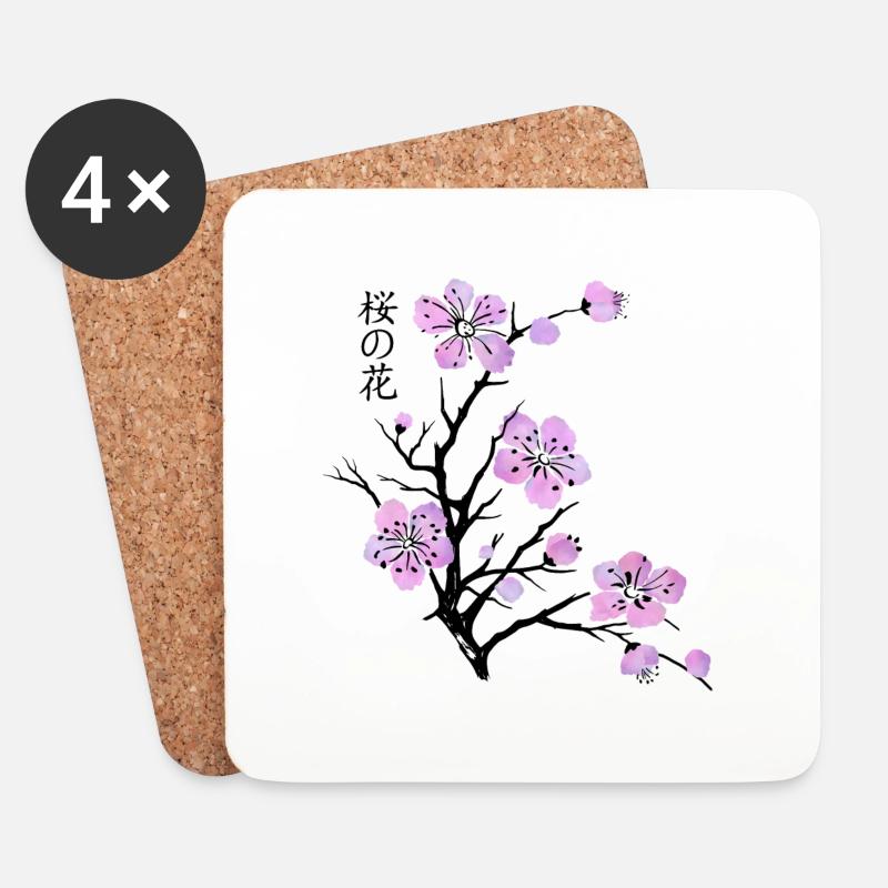 Kirschblüten - Untersetzer (4er-Set) - Weiß