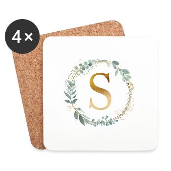 Personalisierbar Monogramm S Kranz Botanik - Untersetzer (4er-Set) - Weiß - Vorne