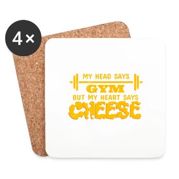 My mind Says Gym My Heart Says Cheese Funny Gym - Dessous de verre (lot de 4) - blanc - Devant