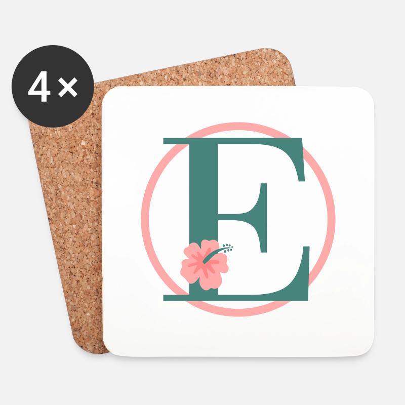 Buchstabe E Anfangsbuchstabe E Monogramm Hibiskus - Untersetzer (4er-Set) - Weiß