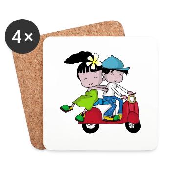Roller Paar – Reise mit Moped - Untersetzer (4er-Set) - Weiß - Vorne