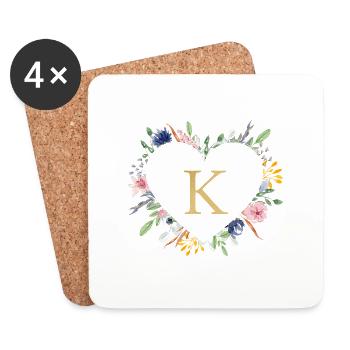 Monogramme personnalisable K Heart Floral - Dessous de verre (lot de 4) - blanc - Devant