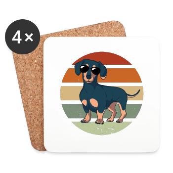 Niedliches Hunde Vintage Dackel Gassi Motiv Dackel - Untersetzer (4er-Set) - Weiß - Vorne