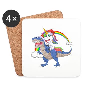 Santa unicorn riding dinosaur trex christmas - Coasters (set of 4) - white - Front