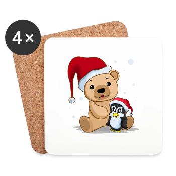Teddybär mit Mütze - Untersetzer (4er-Set) - Weiß - Vorne