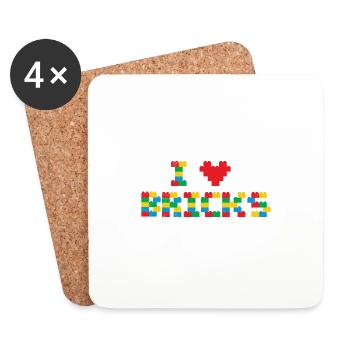 Baumeister I love Bricks Kids Nerd Gift Idea - Coasters (set of 4) - white - Front