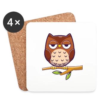 Bored Owl - gelangweilte Eule sitzt auf Ast - Untersetzer (4er-Set) - Weiß - Vorne