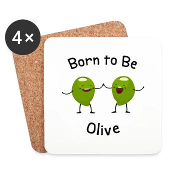 Born to be olive Humour jeu de mot olive verte fun - Dessous de verre (lot de 4) - blanc - Devant