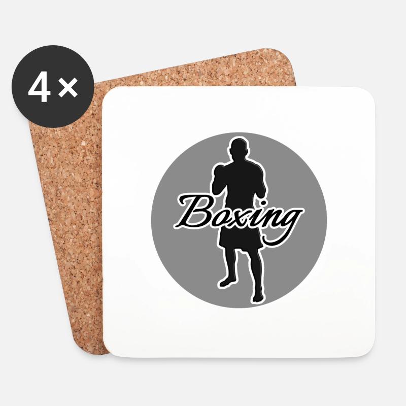 Sportlicher Boxer mit Boxhandschuhen - Untersetzer (4er-Set) - Weiß