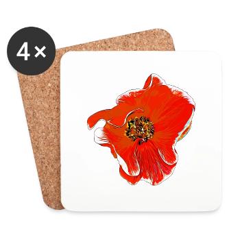 Fleurs Rose orange - Dessous de verre (lot de 4) - blanc - Devant