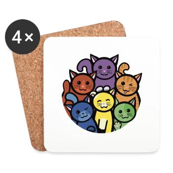 Rainbow Cats Round - Coasters (set of 4) - white - Front