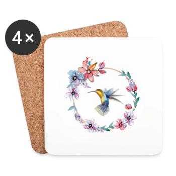 Kolibri Blumenkranz - Untersetzer (4er-Set) - Weiß - Vorne