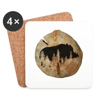 Tree disc wild boar - Coasters (set of 4) - white - Front