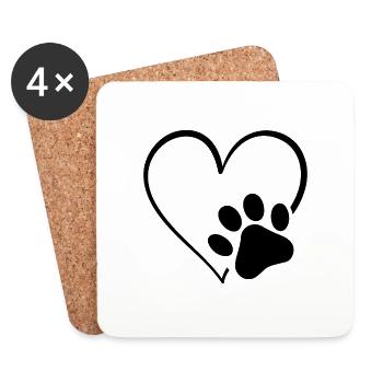 Dog Paw Print Heart - Coasters (set of 4) - white - Front