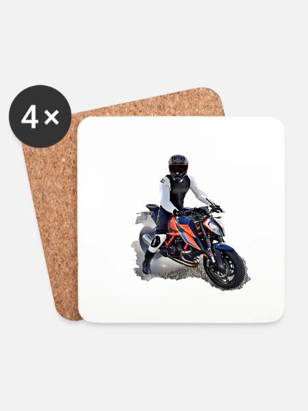 Poster Motorradfahrer - Untersetzer (4er-Set) - Weiß