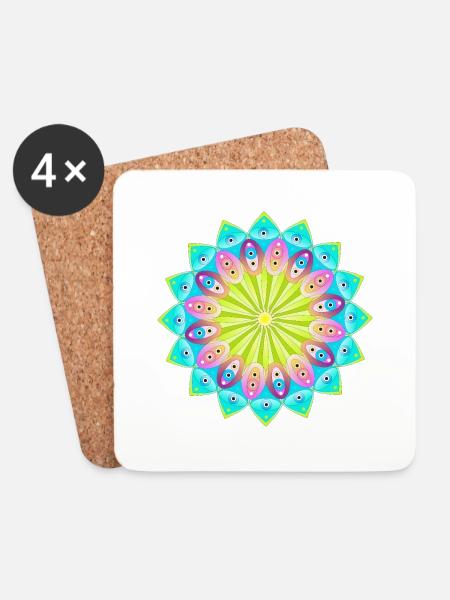Buntes Mandala - Untersetzer (4er-Set) - Weiß