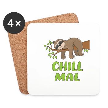 Chill Mal - Faultier auf einem Ast! - Untersetzer (4er-Set) - Weiß - Vorne