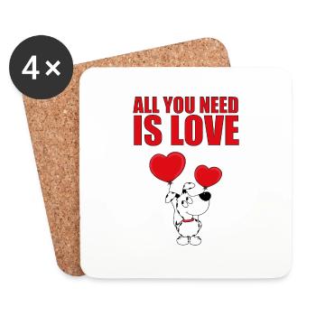 HUND - ALL YOU NEED IS LOVE - Untersetzer (4er-Set) - Weiß - Vorne