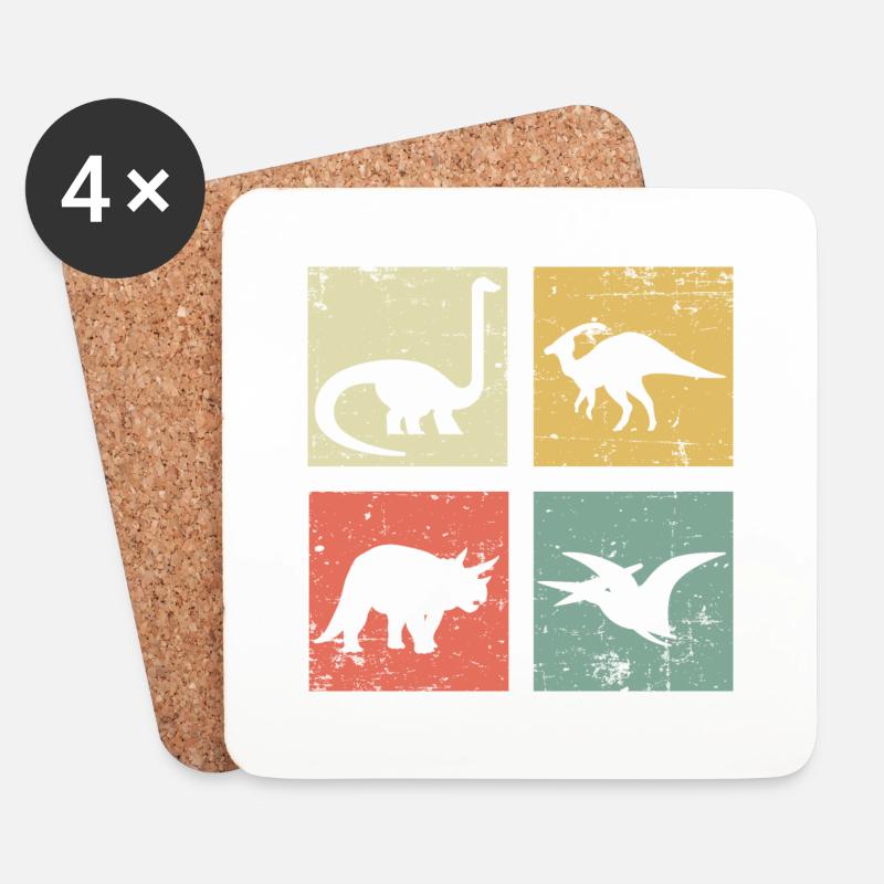 vier Dinosaurier - Untersetzer (4er-Set) - Weiß