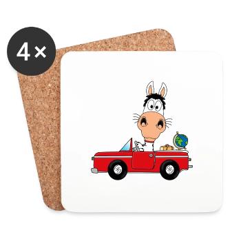 PFERD - AUTO - REISE - TIER - FUN - Untersetzer (4er-Set) - Weiß - Vorne