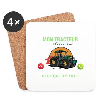 Mon Tracteur m’appelle, faut que j’y aille - Dessous de verre (lot de 4) - blanc - Devant