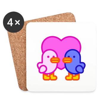 Canards d’amour - Dessous de verre (lot de 4) - blanc - Devant