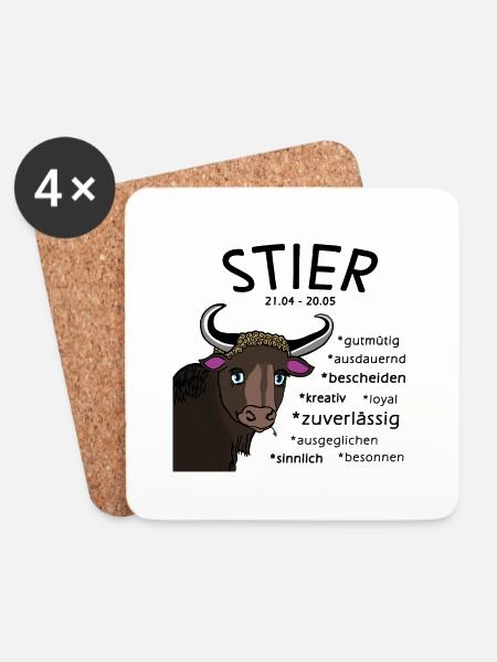Sternzeichen Stier - Untersetzer (4er-Set) - Weiß