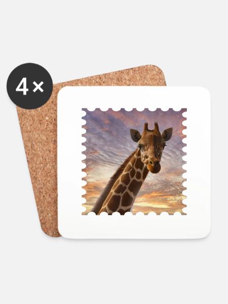 Giraffe im Sonnenuntergang - Untersetzer (4er-Set) - Weiß