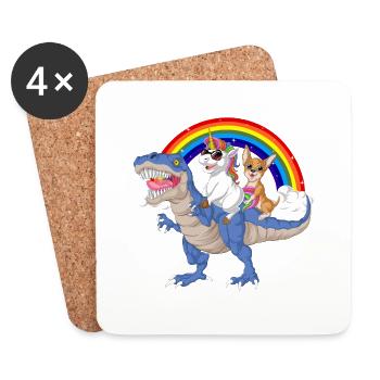 licorne et Chihuahua chevauchant le dinosaure trex - Dessous de verre (lot de 4) - blanc - Devant