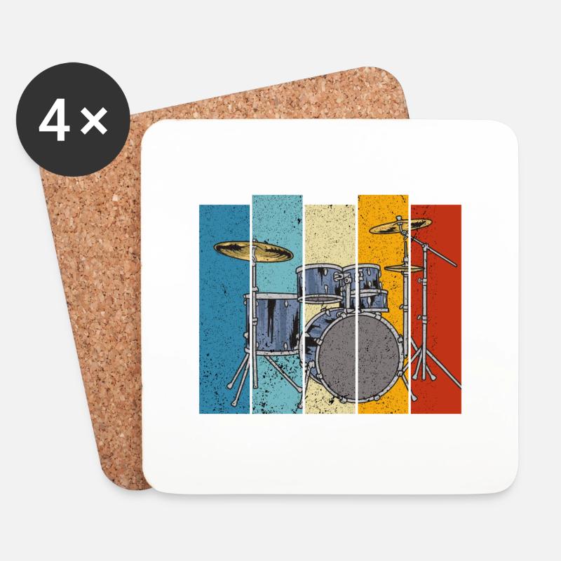 Schlagzeug Lustiges Geschenk Retro Schlagzeug Schlagzeug - Untersetzer (4er-Set) - Weiß